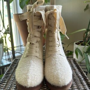 kate spade Cream Lace-Up Wool Combat Boots